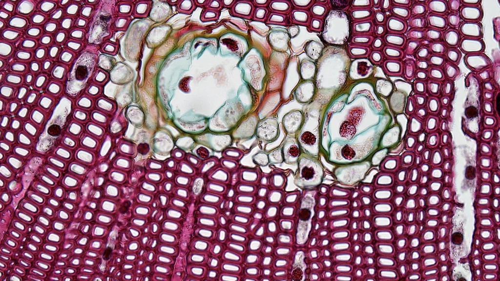 la célula - Corte de tejido vegetal al microscopio donde se distinguen las células y su pared