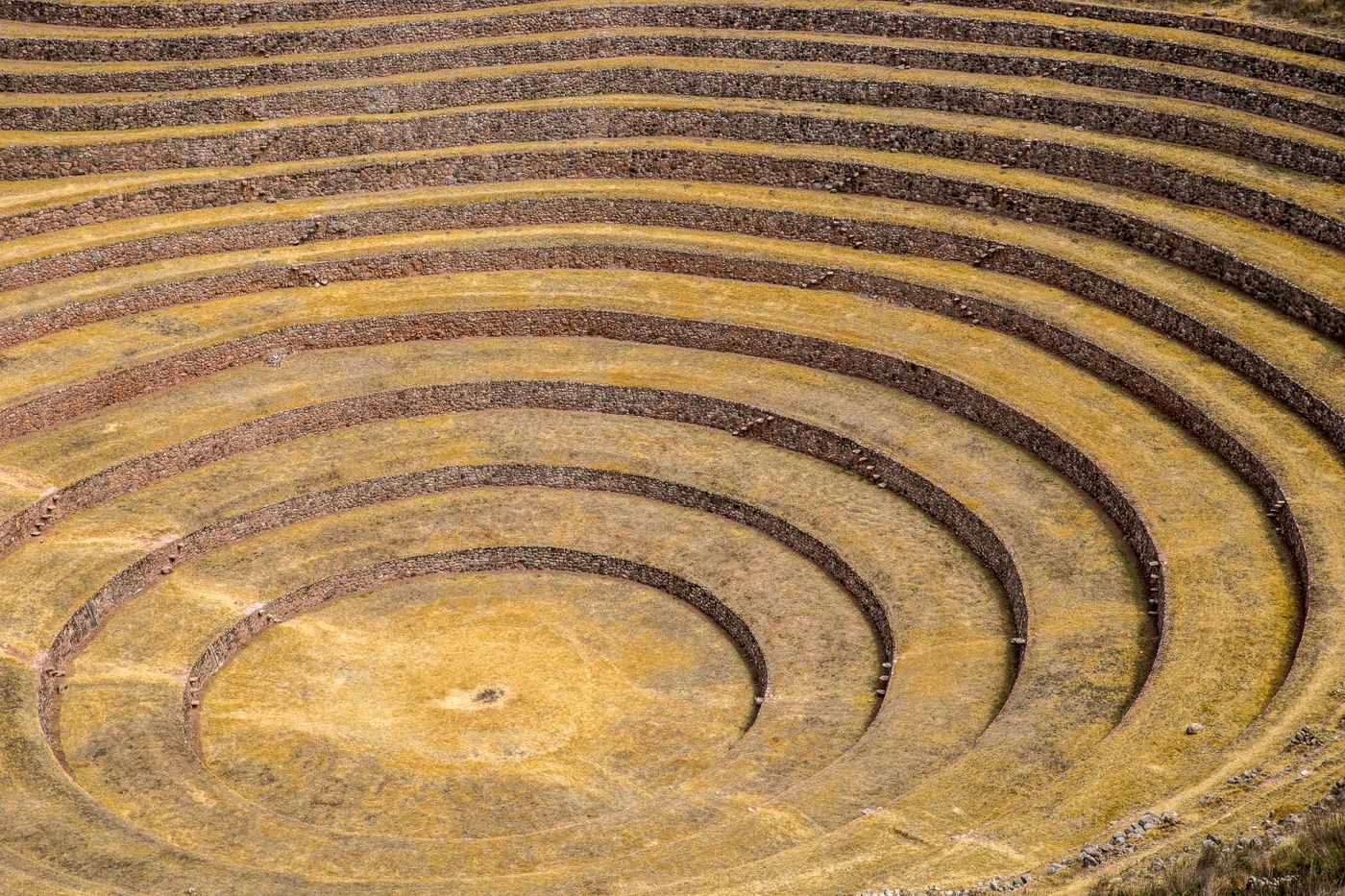 terrazas de cultivo circulares con muros de piedra