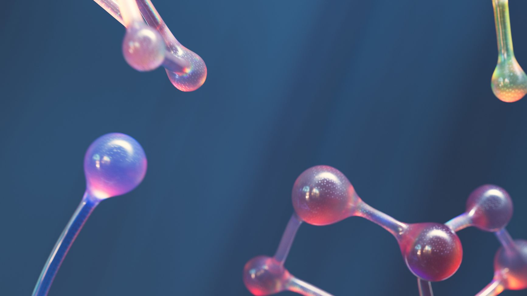 Imagen abstracta de formas moleculares conectadas con colores vivos